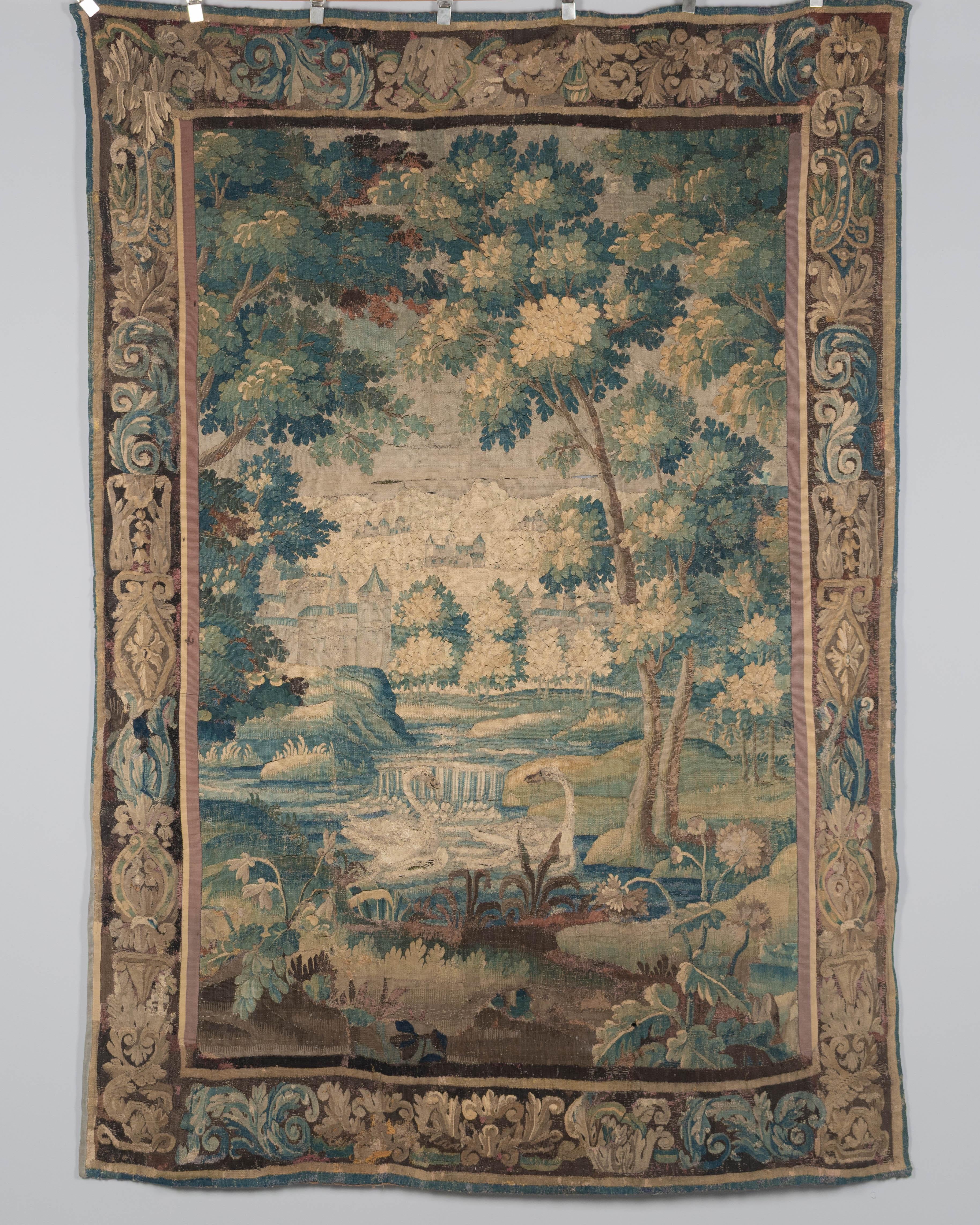 Französischer Aubusson Verdure-Wandteppich aus dem 18. Jahrhundert (Handgewebt) im Angebot