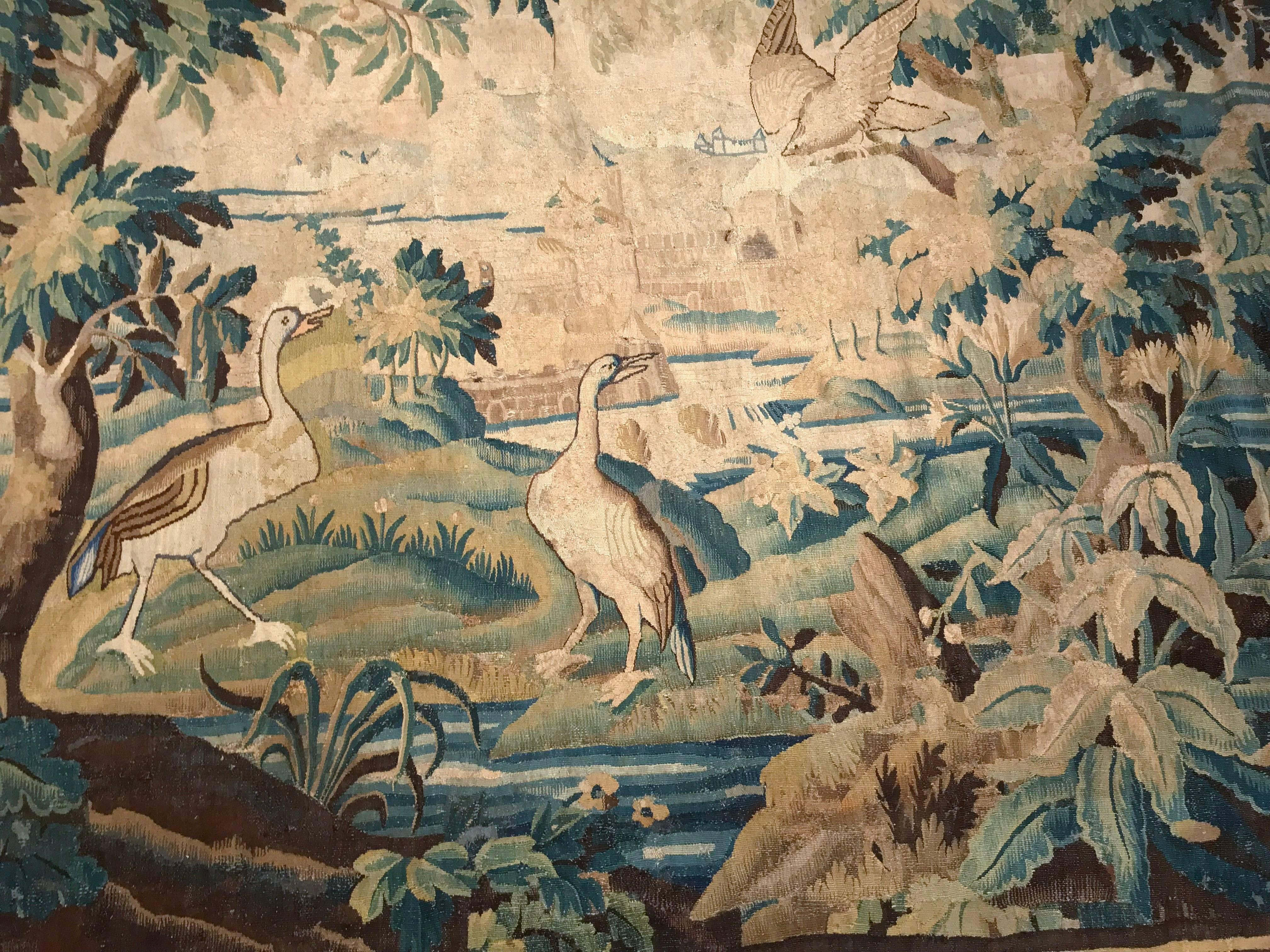 Louis XV 18th Century French Aubusson Verdure Tapestry with Birds and Stream