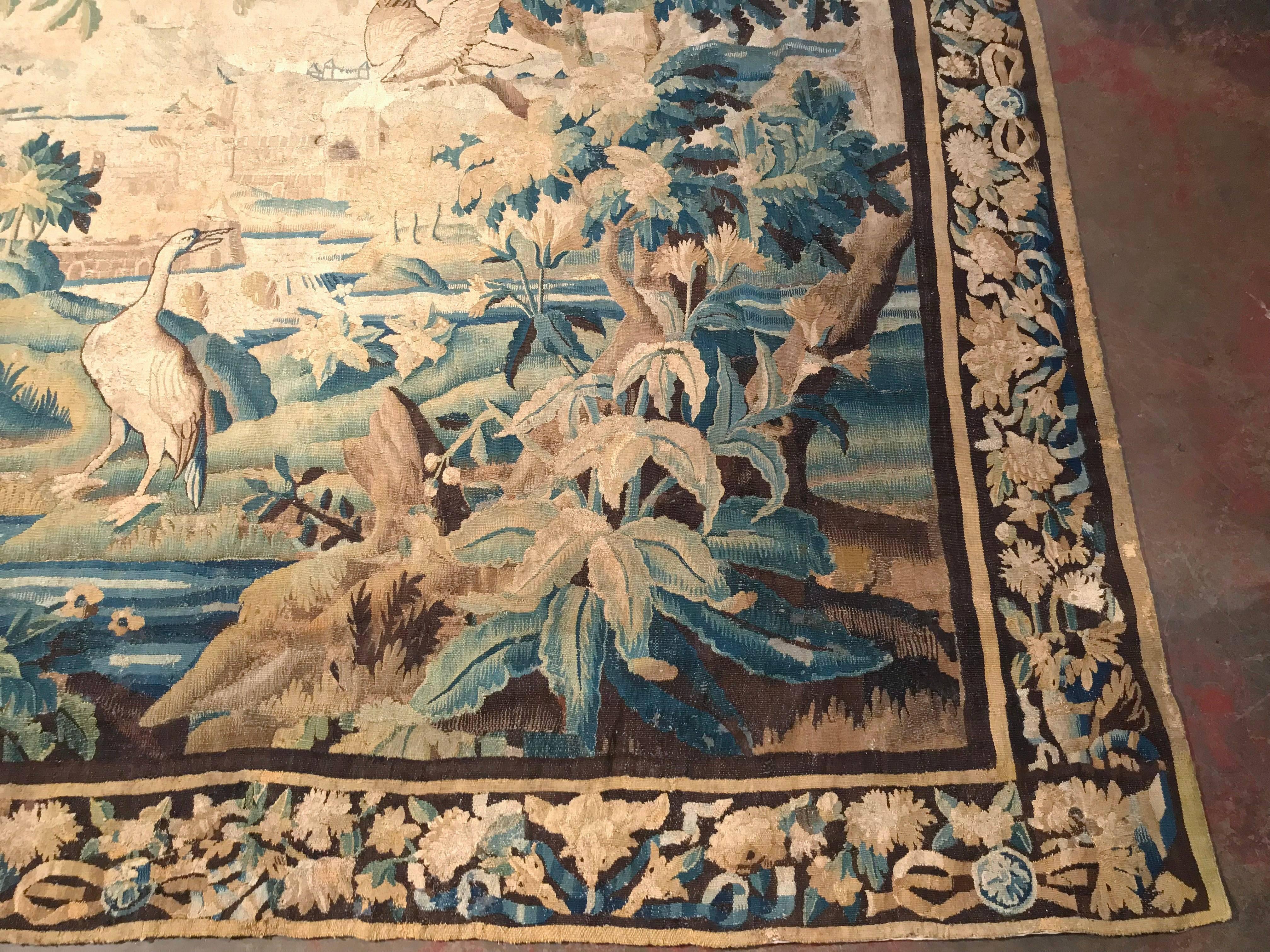 18th Century French Aubusson Verdure Tapestry with Birds and Stream In Excellent Condition In Dallas, TX