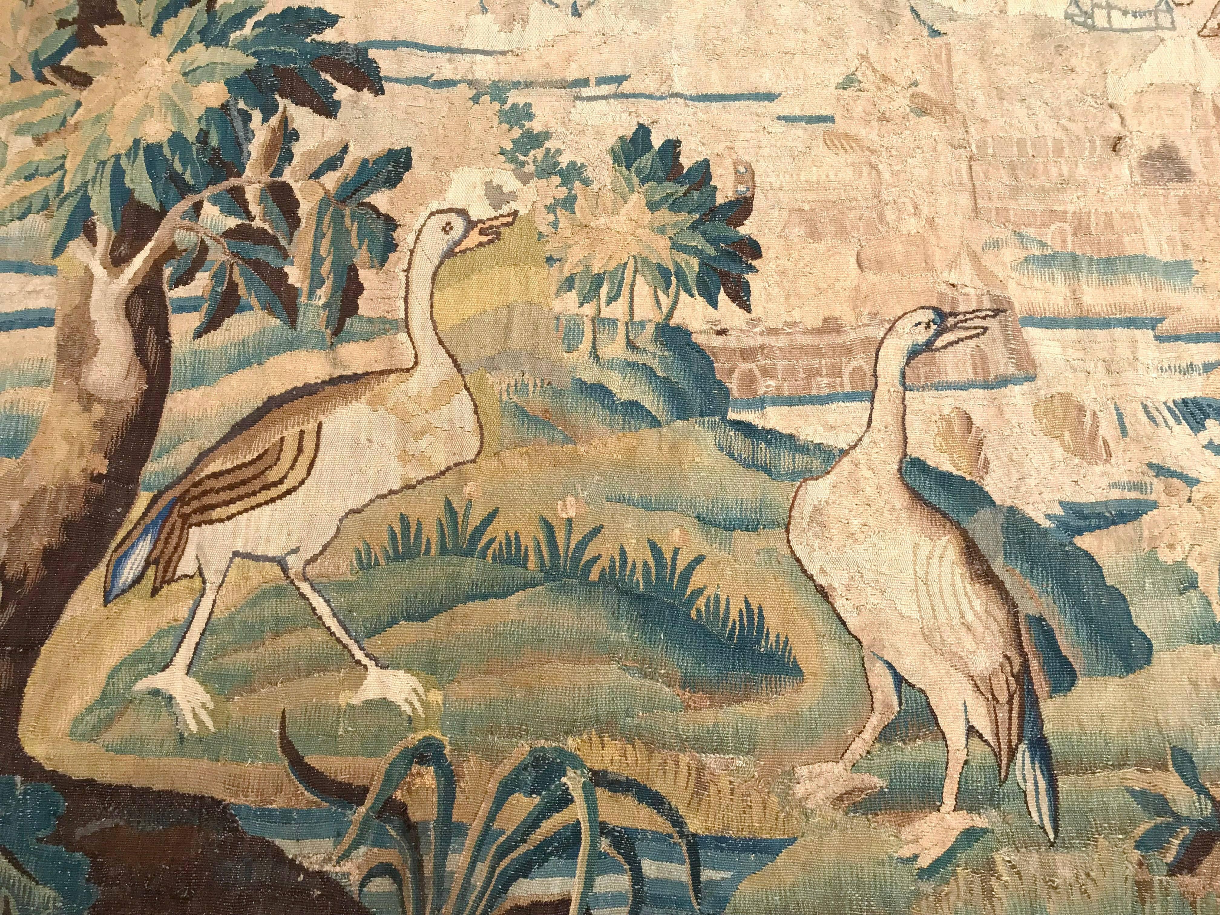 18th Century French Aubusson Verdure Tapestry with Birds and Stream 1