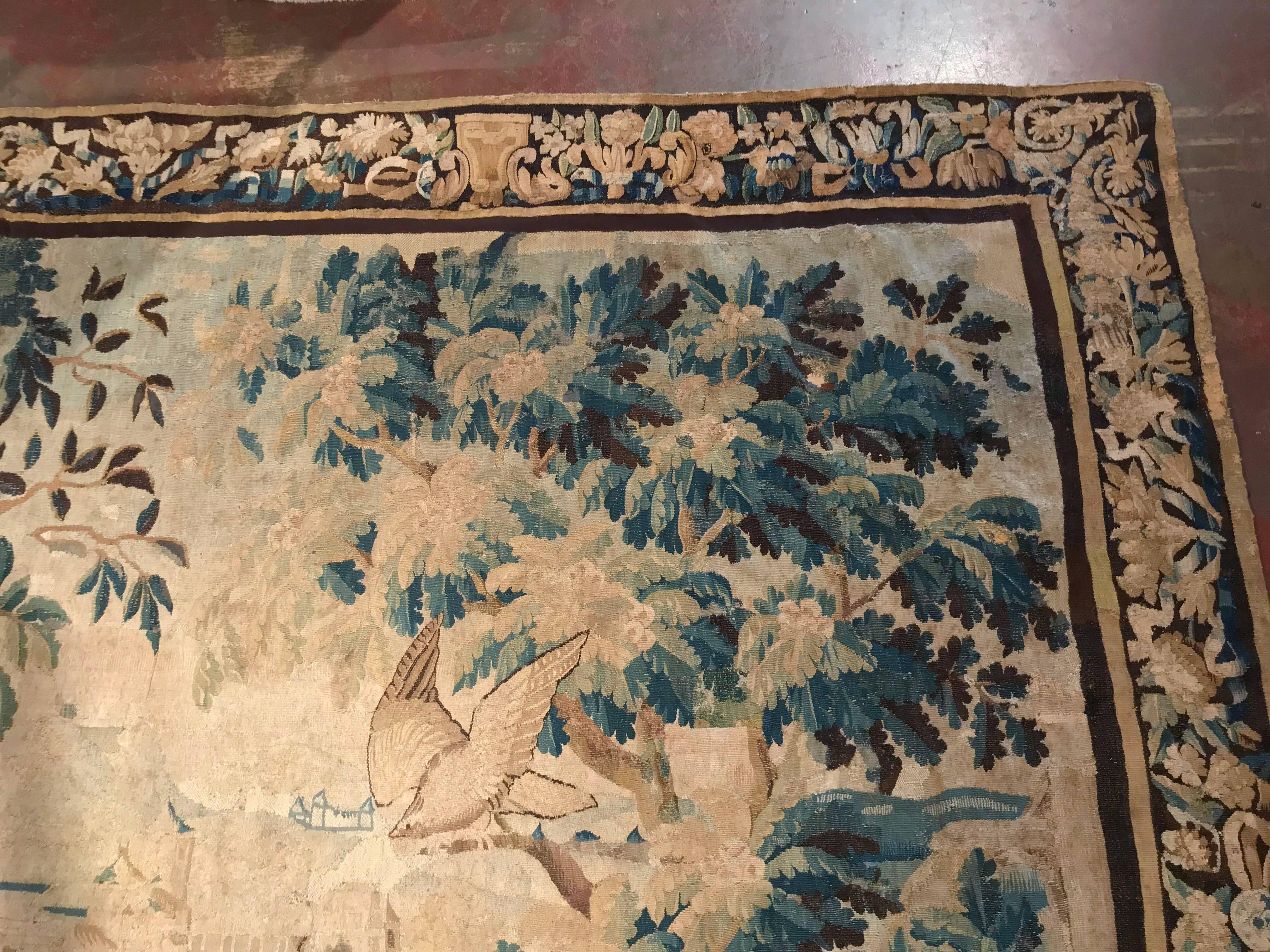 18th Century French Aubusson Verdure Tapestry with Birds and Stream 2