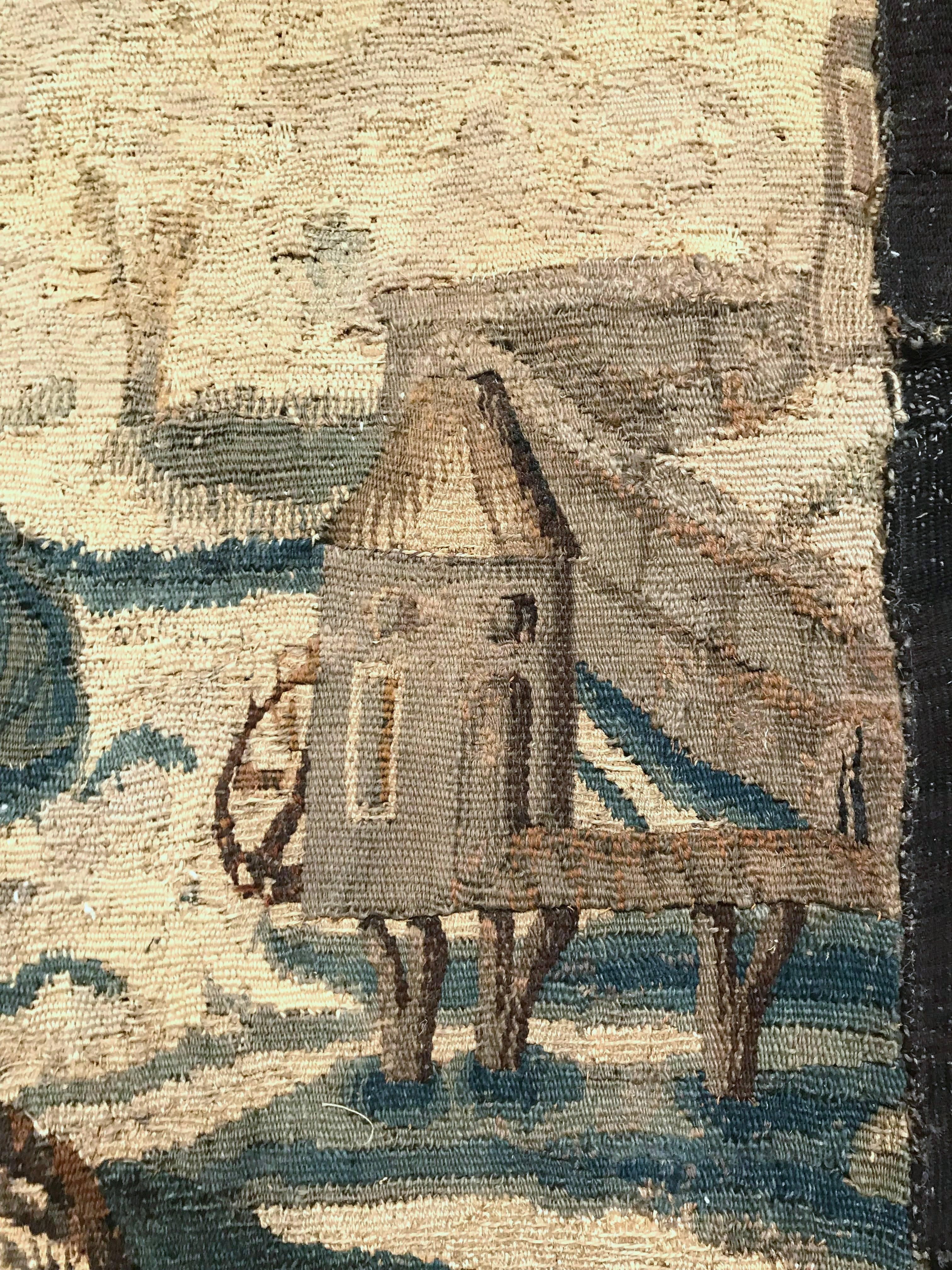 18th Century French Aubusson Verdure Tapestry with Birds and Windmill In Good Condition In Dallas, TX