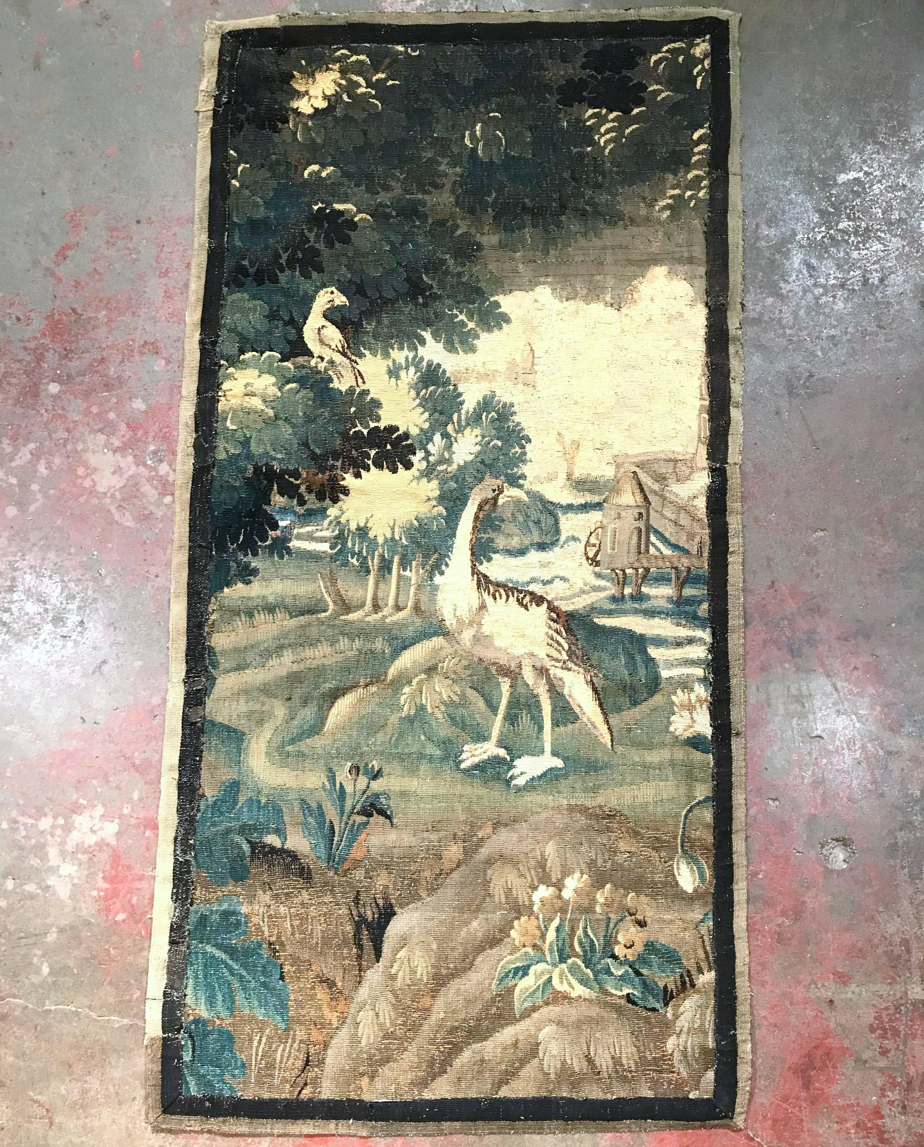 18th Century French Aubusson Verdure Tapestry with Birds and Windmill 2