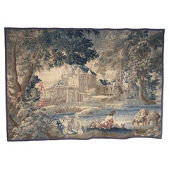 Tapisserie française d'Aubusson du XVIIIe siècle représentant une verdure et un paysage de château