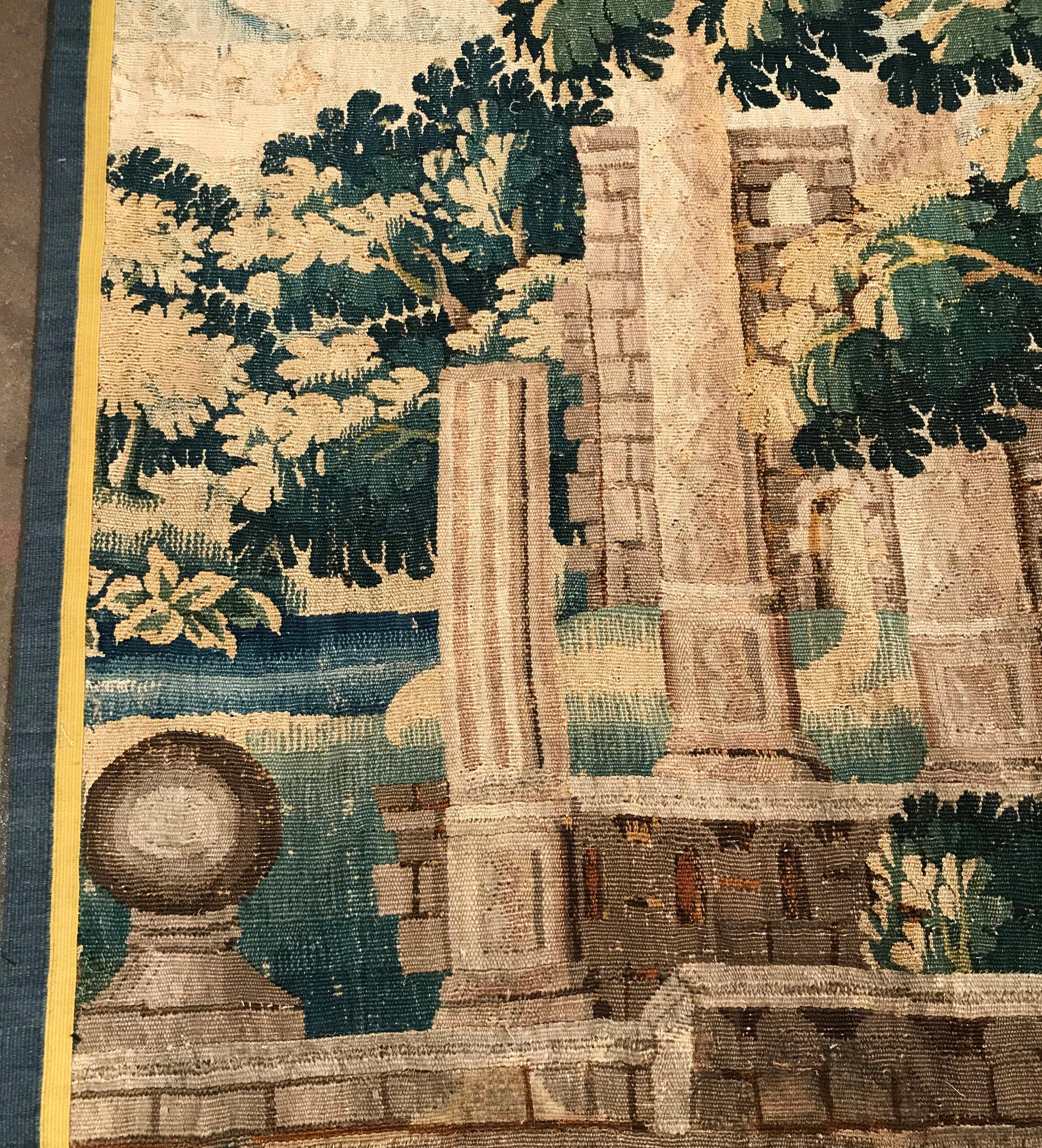 18th Century French Aubusson Verdure Tapestry with Roman Ruins Structure 4