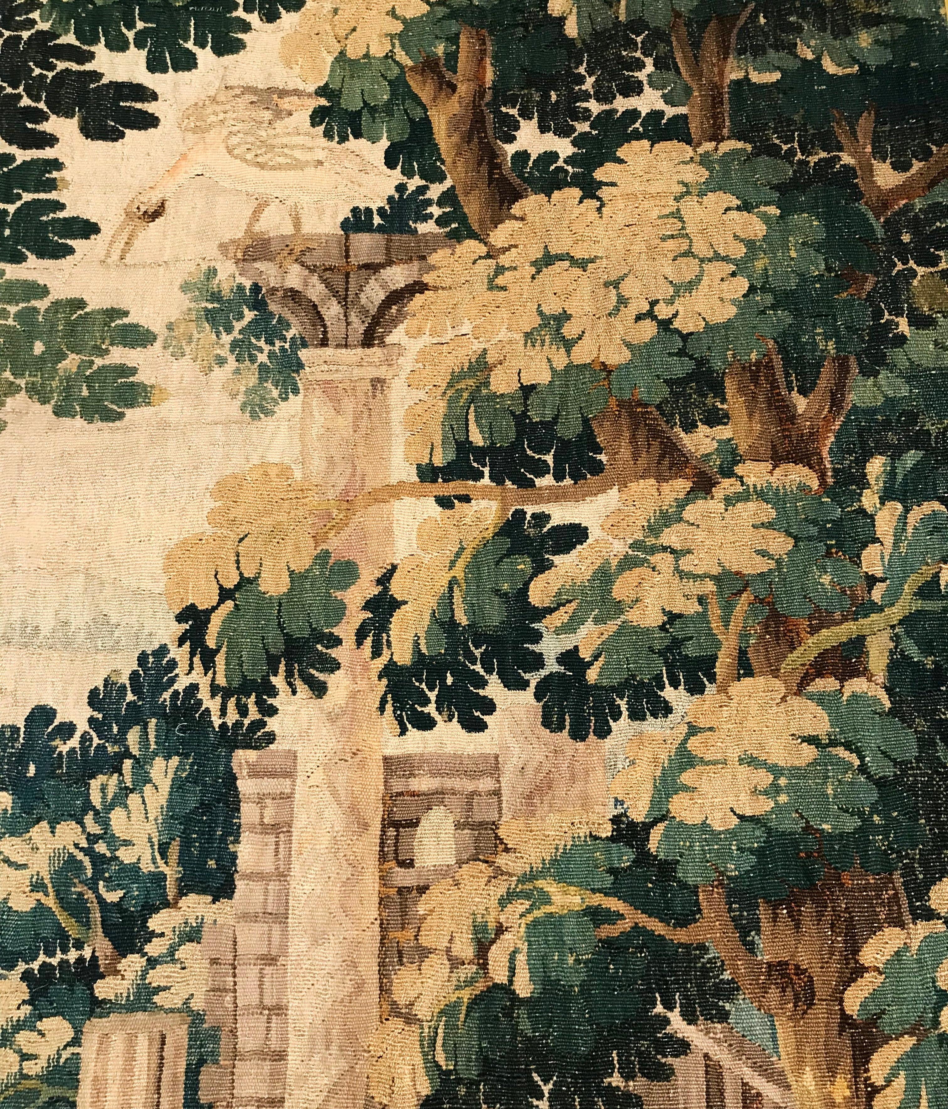 18th Century French Aubusson Verdure Tapestry with Roman Ruins Structure 5