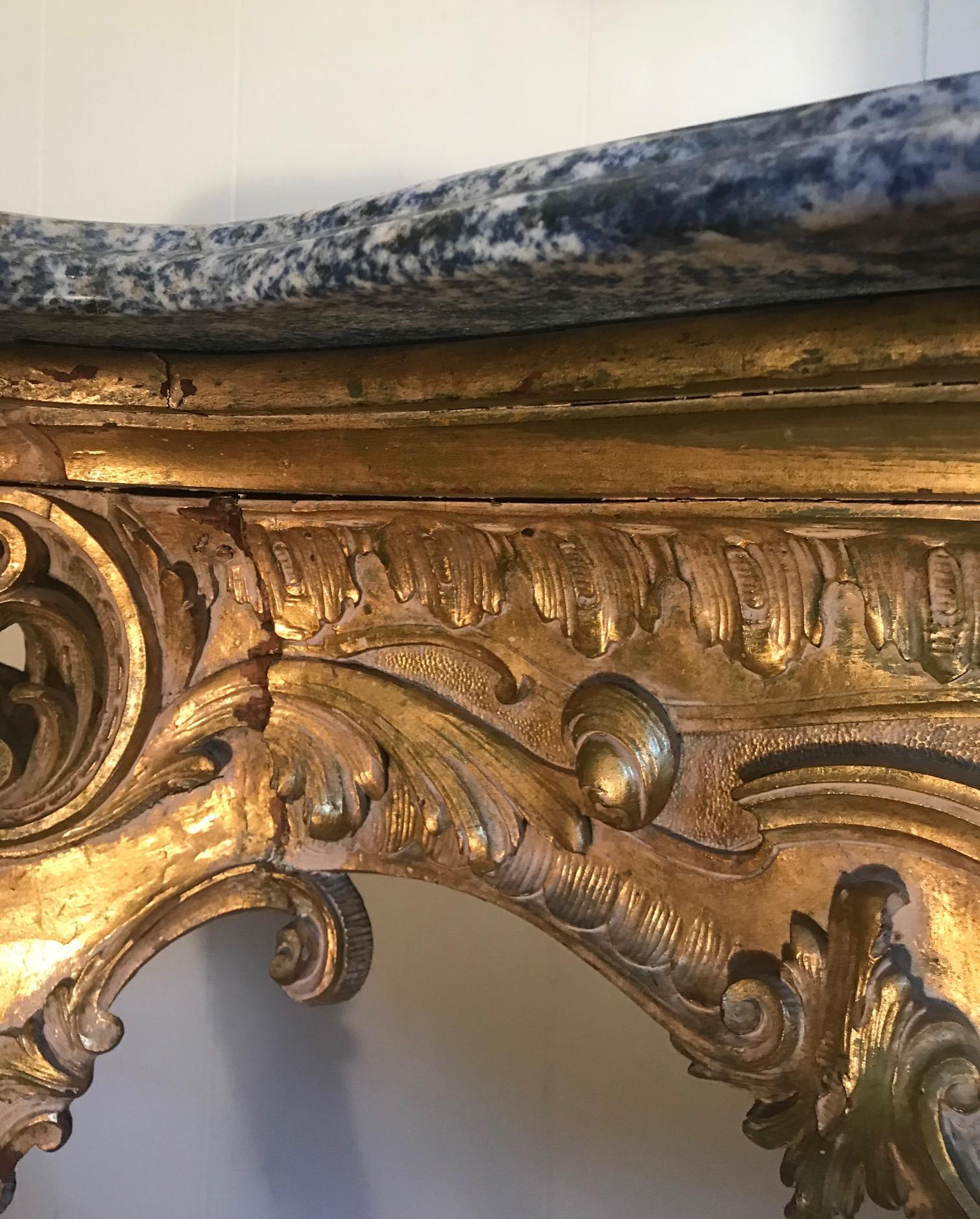 18th Century French Baroque Carved Giltwood and Marble Console, circa 1790 For Sale 2