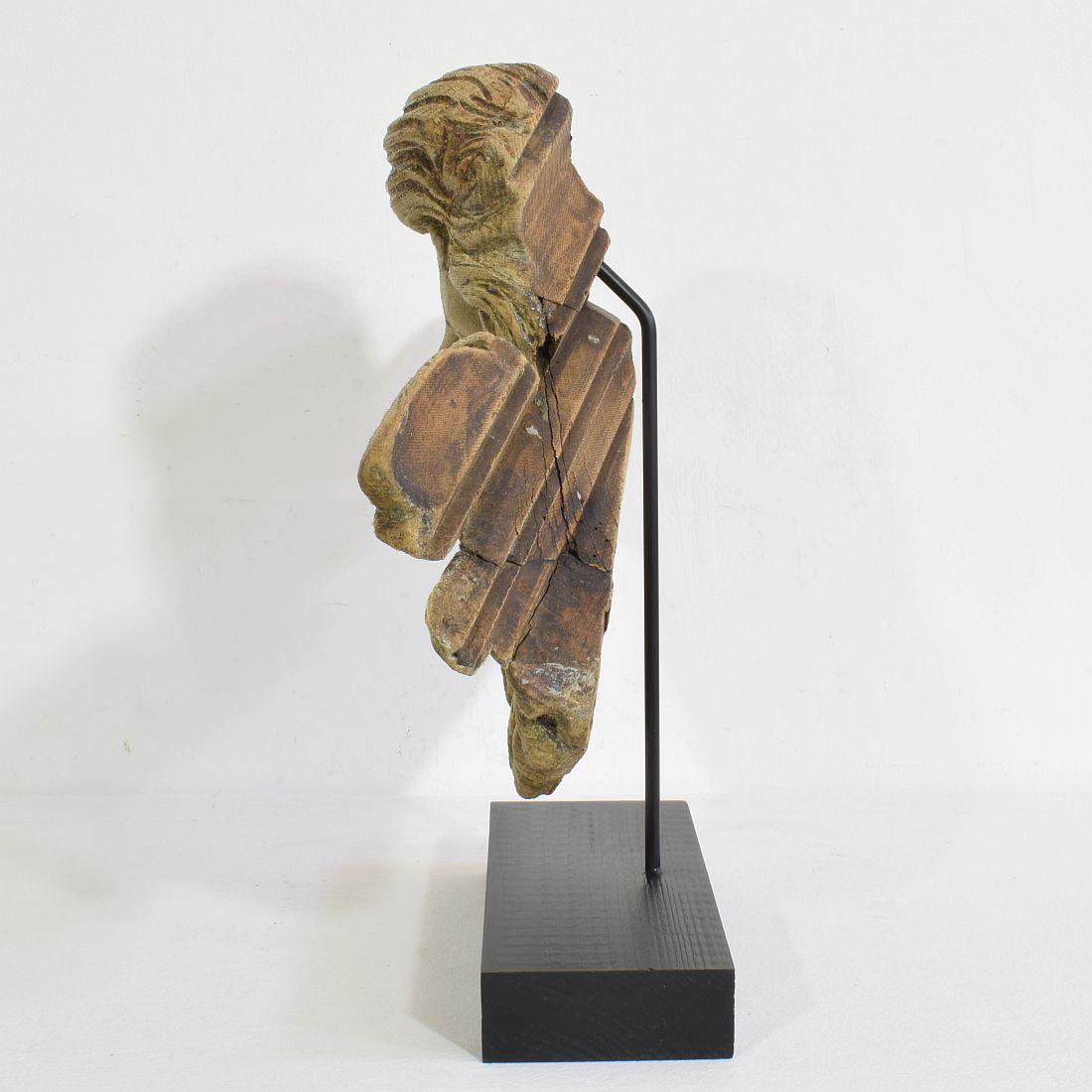 18th Century French Baroque Carved Oak Angel Head on a Wing 1
