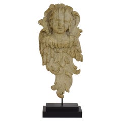 18th Century French Baroque Carved Oak Angel Head on a Wing