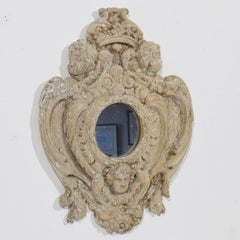 18th Century French Baroque Hand-Carved Oak Wall Mirror with Angels