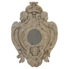 18th Century French Baroque Hand-Carved Oak Wall Mirror with Angels