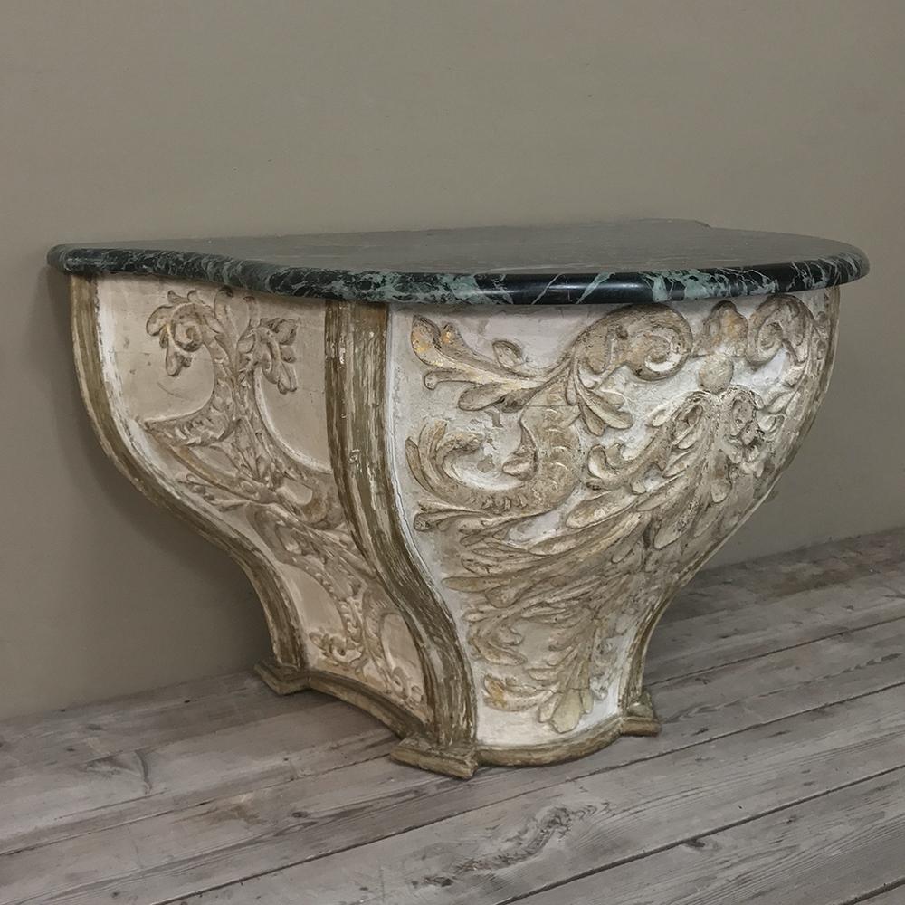 Baroque Revival 18th Century French Baroque Marble Top Painted Console, Pedestal For Sale