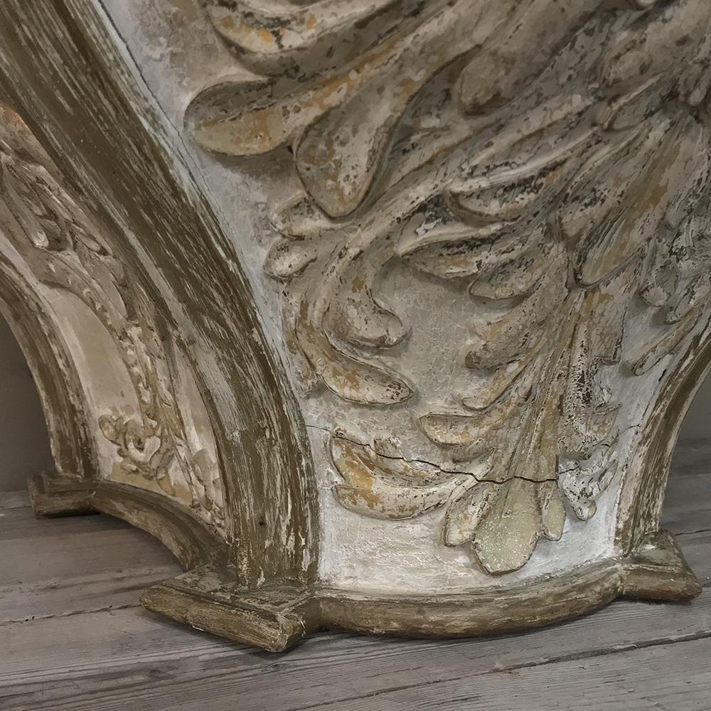 18th Century French Baroque Marble Top Painted Console, Pedestal For Sale 1