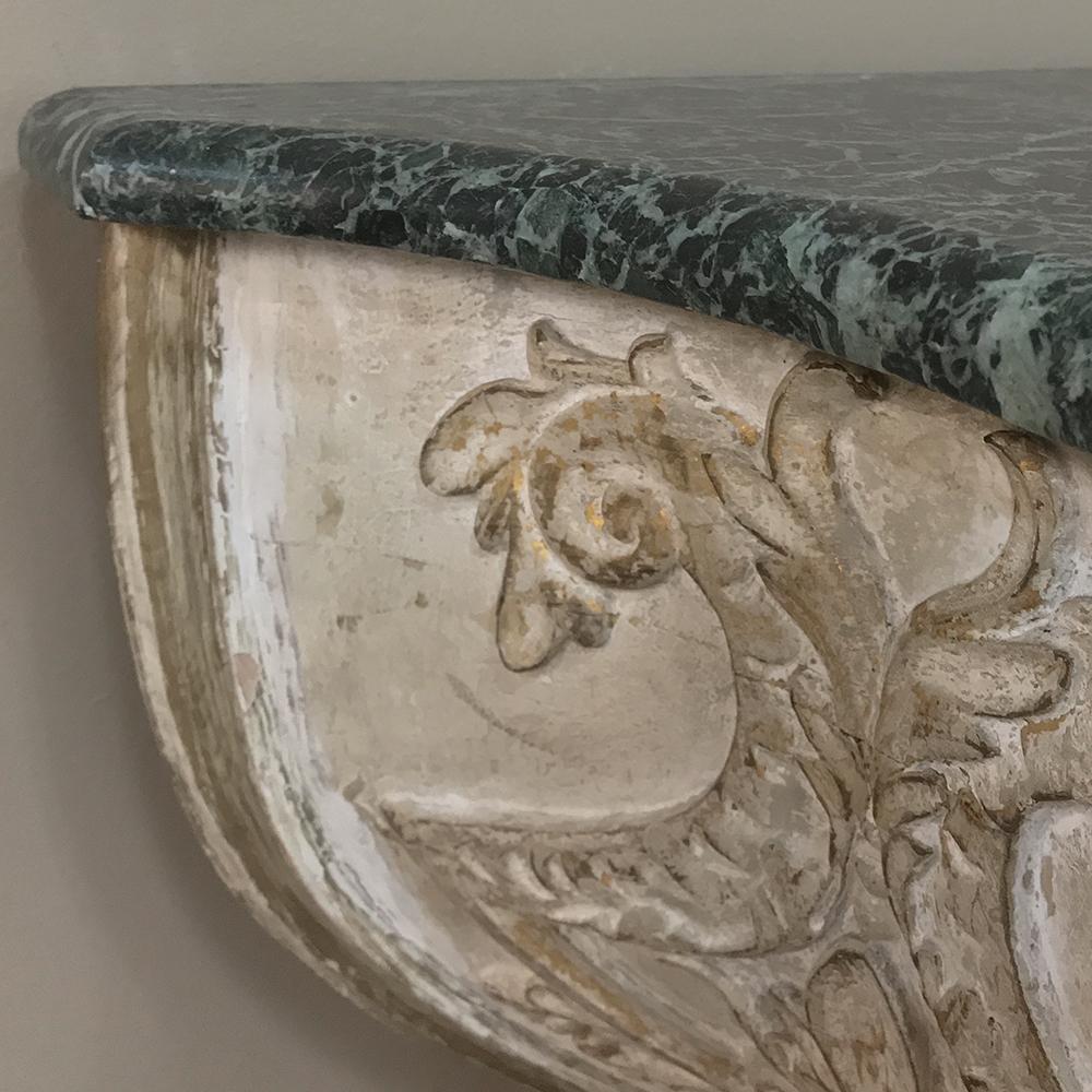 18th Century French Baroque Marble Top Painted Console, Pedestal For Sale 2
