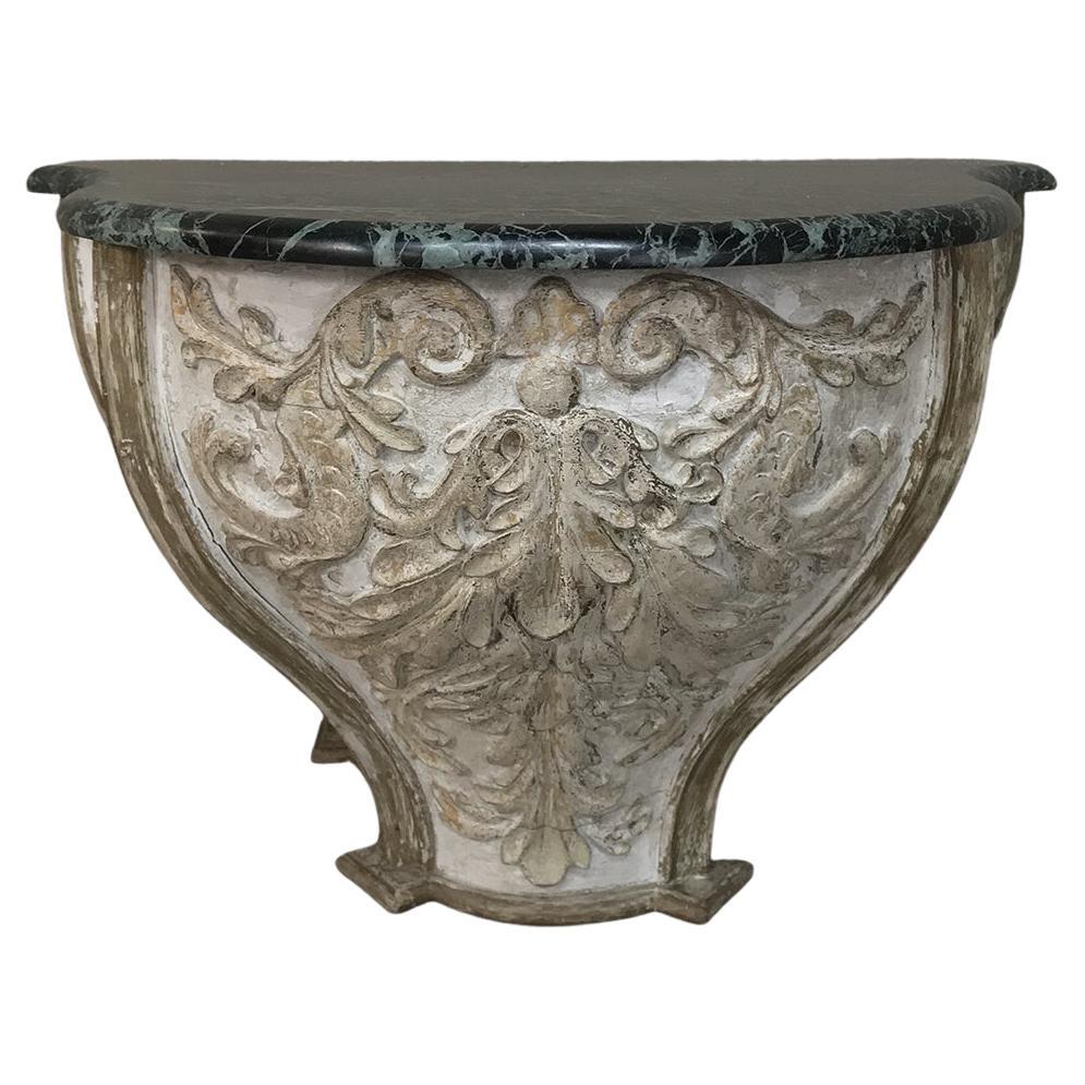 18th Century French Baroque Marble Top Painted Console, Pedestal For Sale