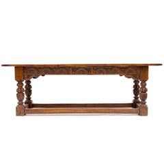 18th Century French Baroque Oak Library Table with Carved Details and Two Drawer