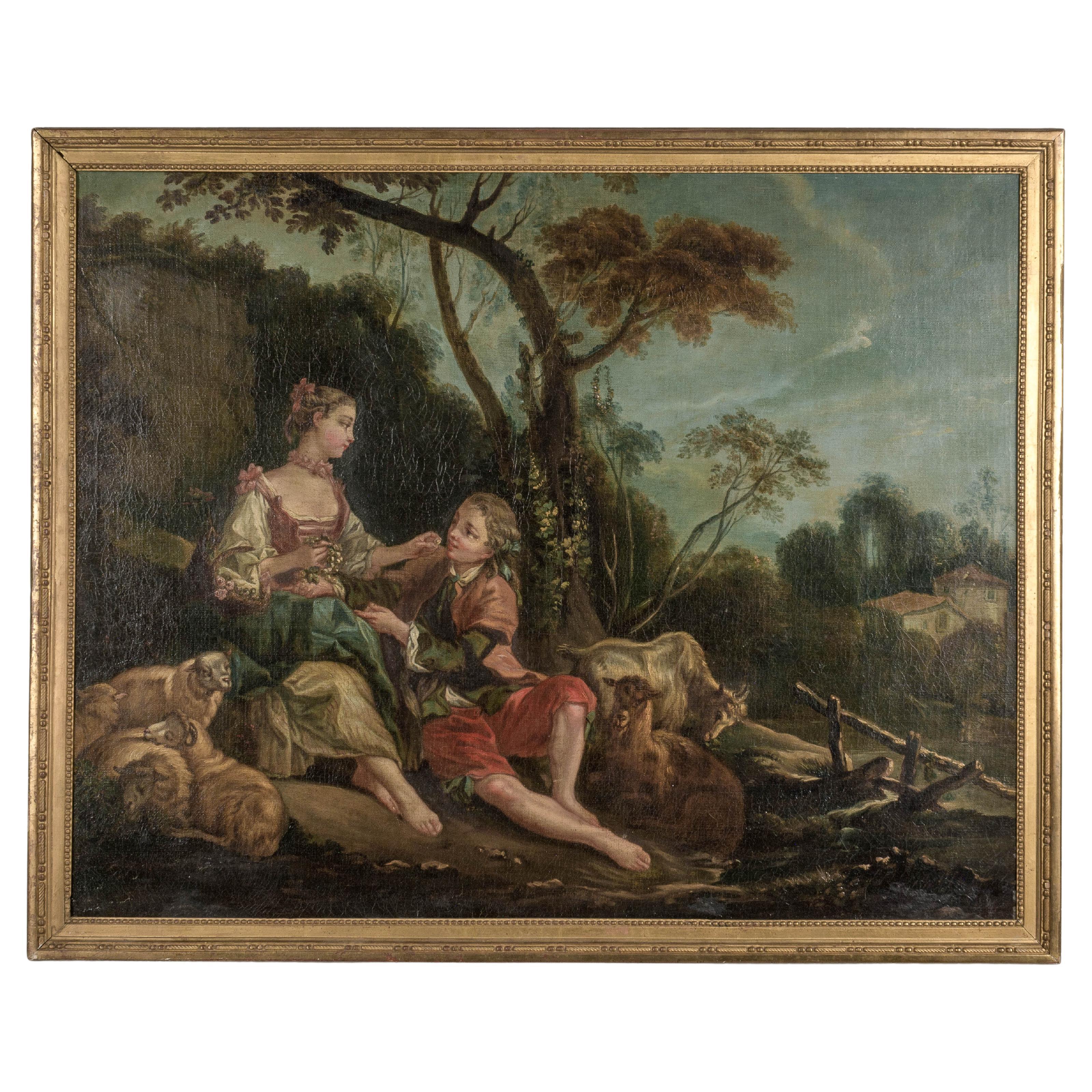 18th Century Oil on Canvas French Romantic Painting The Game of Chess, 1780  For Sale at 1stDibs