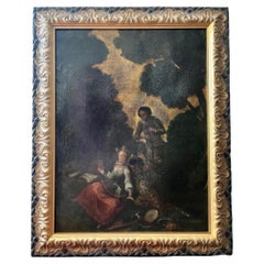 18th Century French Baroque Old Master Painting Oil on Leather