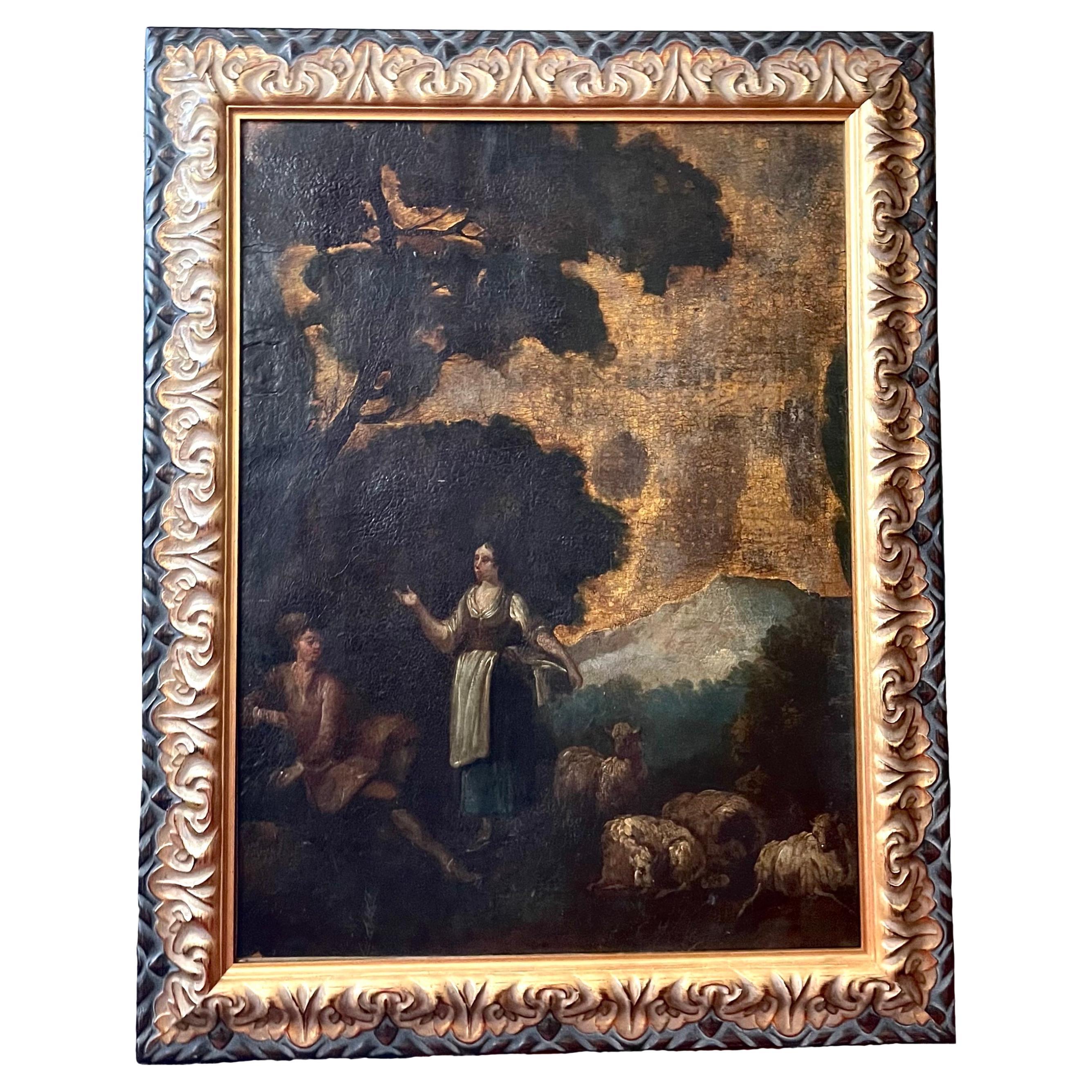 18th Century French Baroque Old Master Painting Oil on Leather