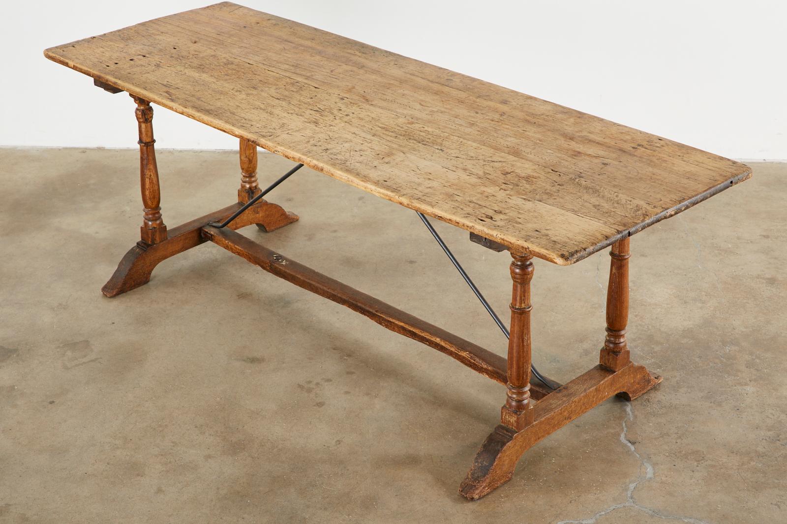 18th Century French Baroque Trestle Dining Table In Distressed Condition In Rio Vista, CA