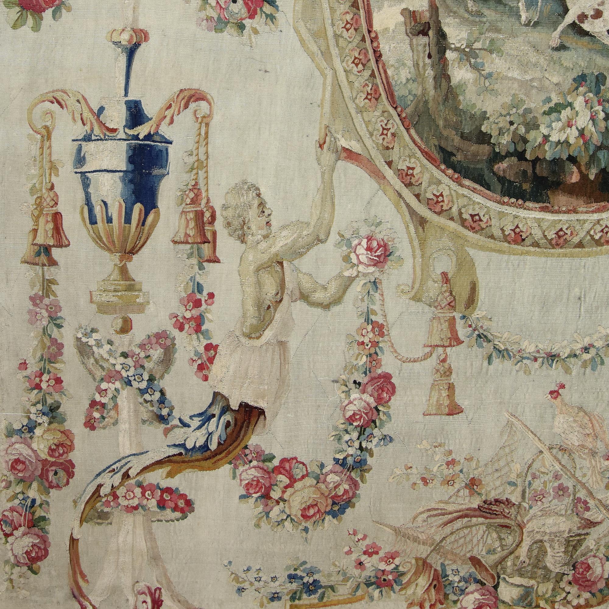 Hand-Woven 18th Century French Beauvais Louis XVI Neoclassical Hunting Tapestry After Oudry