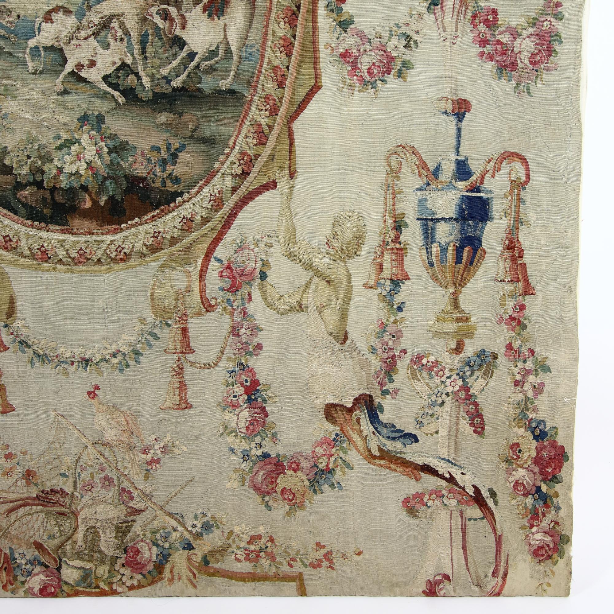 Wool 18th Century French Beauvais Louis XVI Neoclassical Hunting Tapestry After Oudry