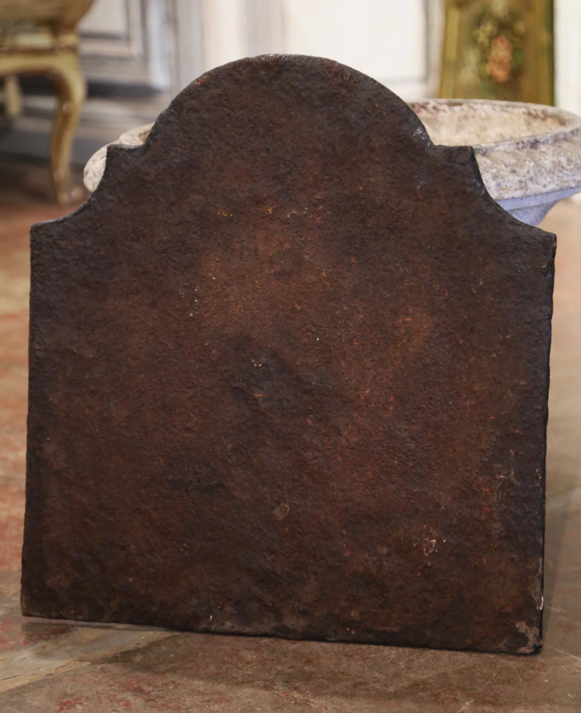 18th Century French Black Iron Fireback with Crown, Family Crest and Foliage 2