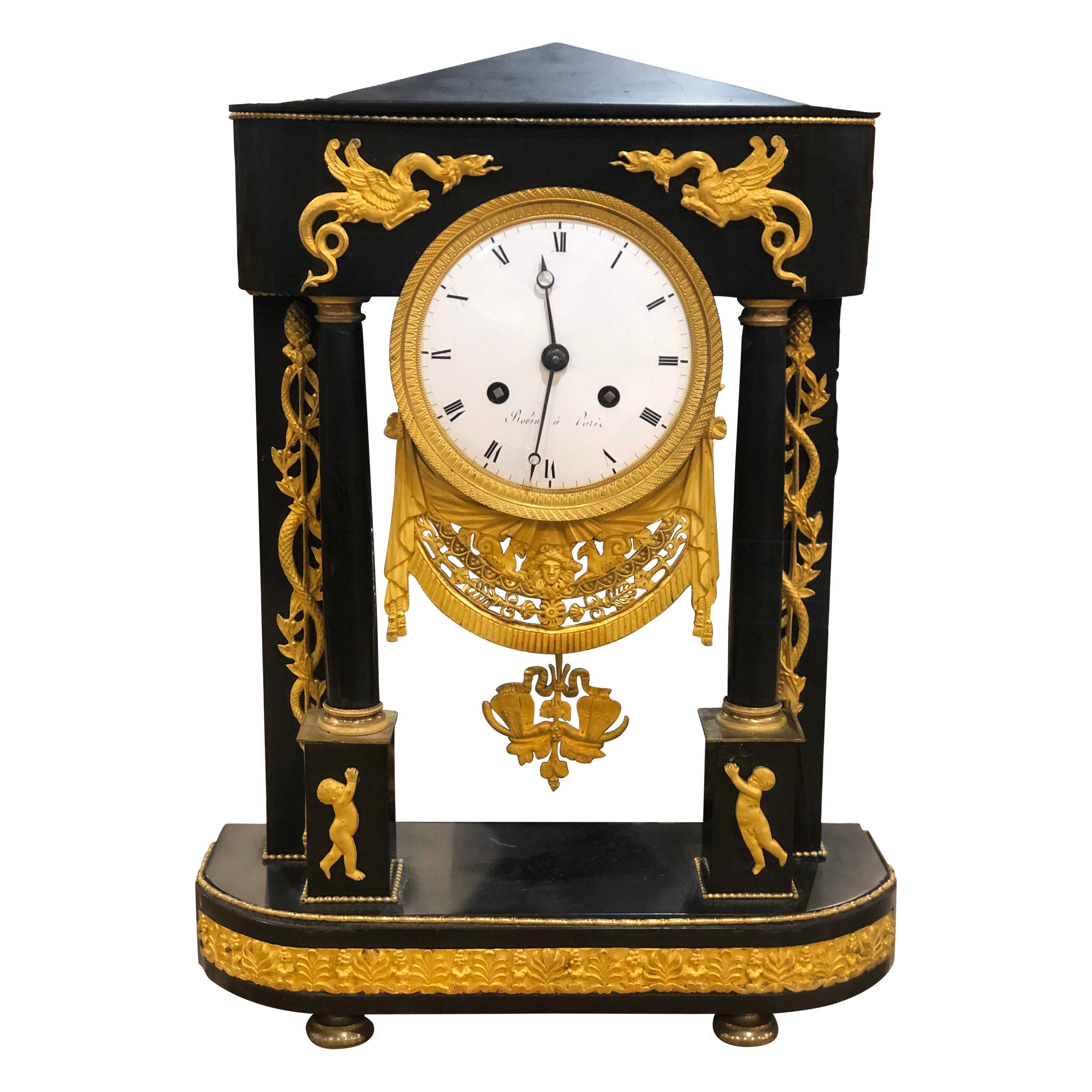 18th Century French Black Marble Clock Louis XVI Robert Robin
