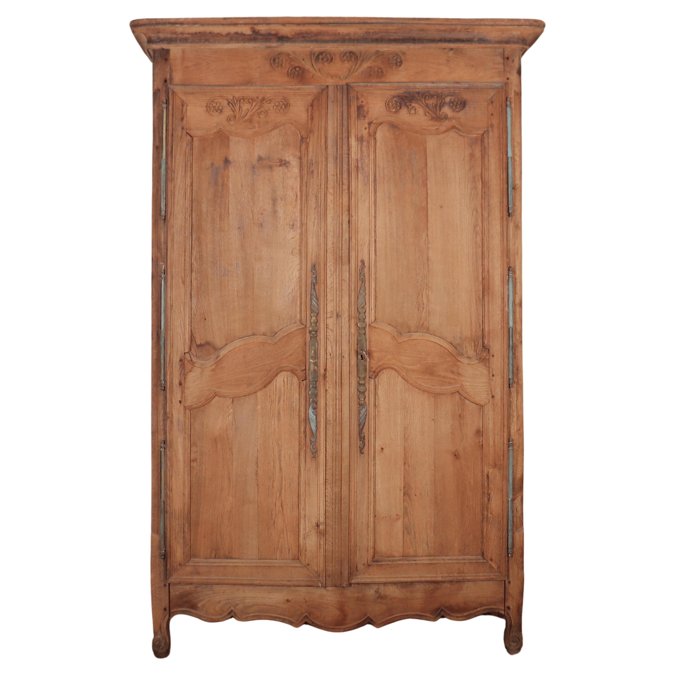18th Century French Bleached Oak Armoire For Sale