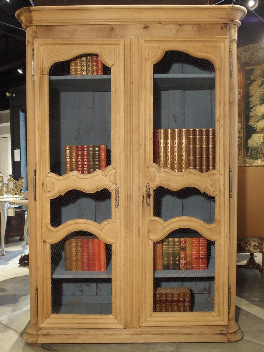 18th Century French Bleached Oak Bibliotheque with Chicken Wire Panels 1
