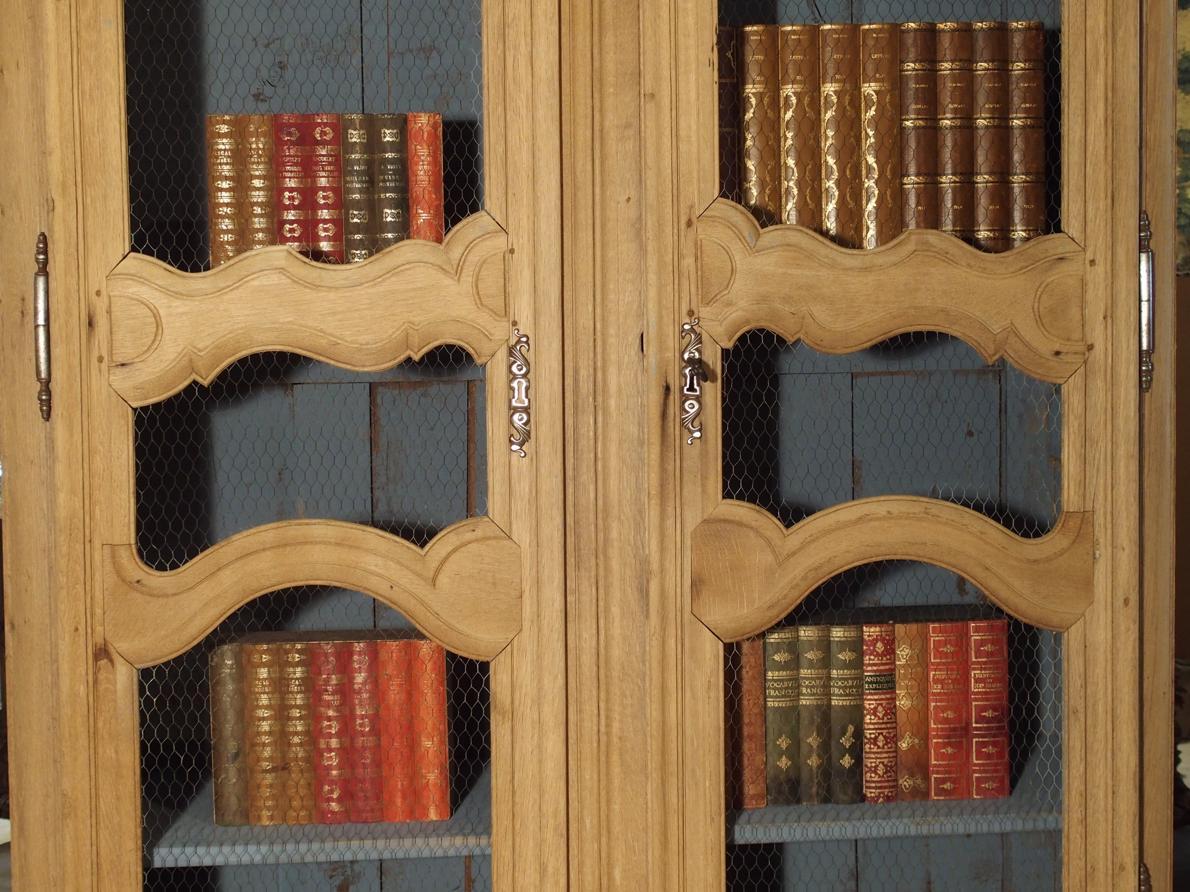 18th Century French Bleached Oak Bibliotheque with Chicken Wire Panels 4
