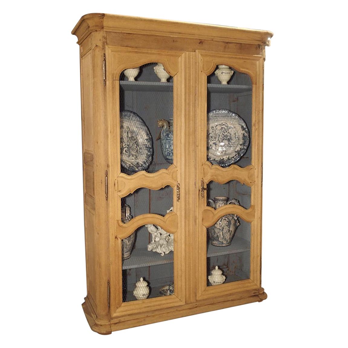 18th Century French Bleached Oak Bibliotheque with Chicken Wire Panels