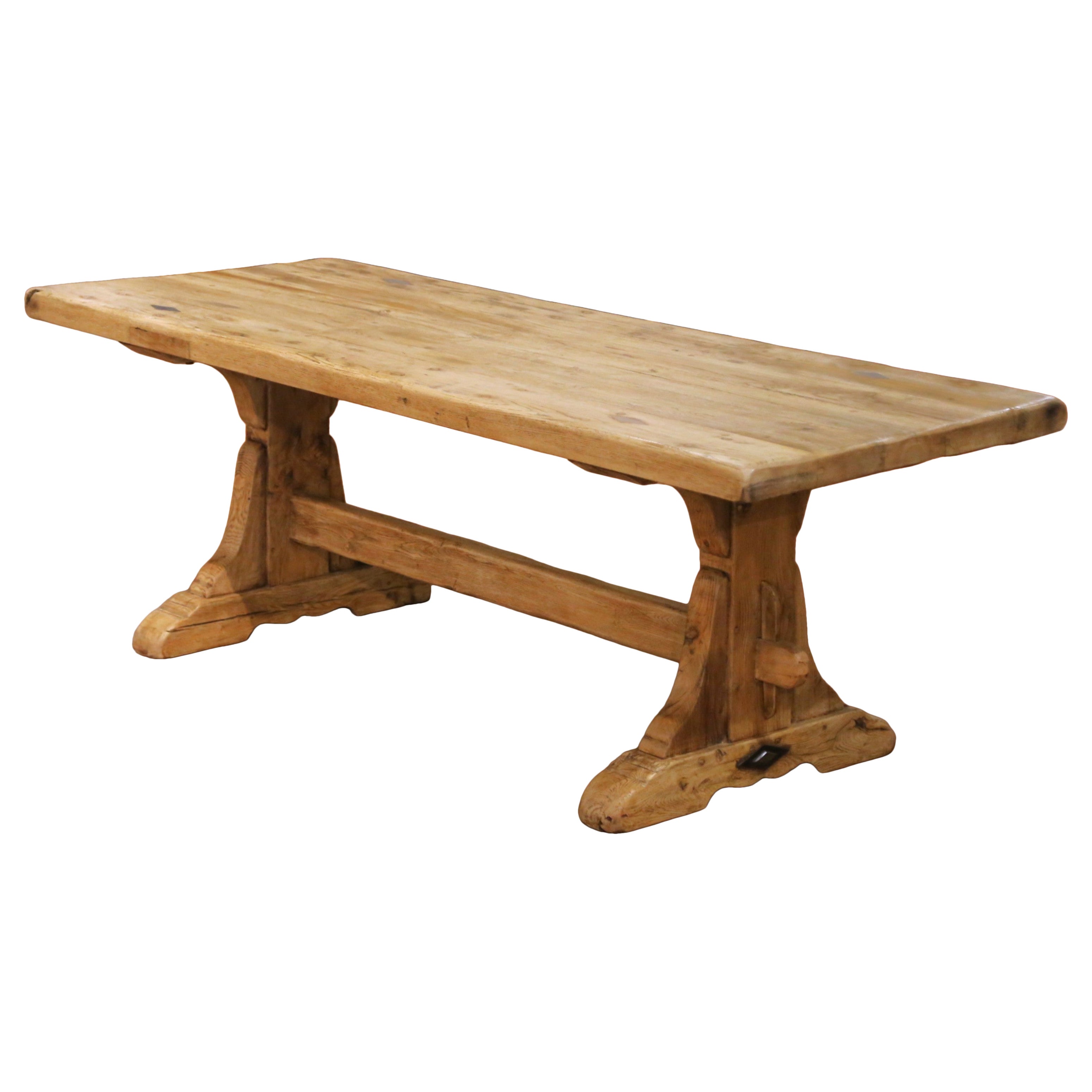 18th Century French Bleached Oak Monastery Refectory Farm Table on Trestle Base