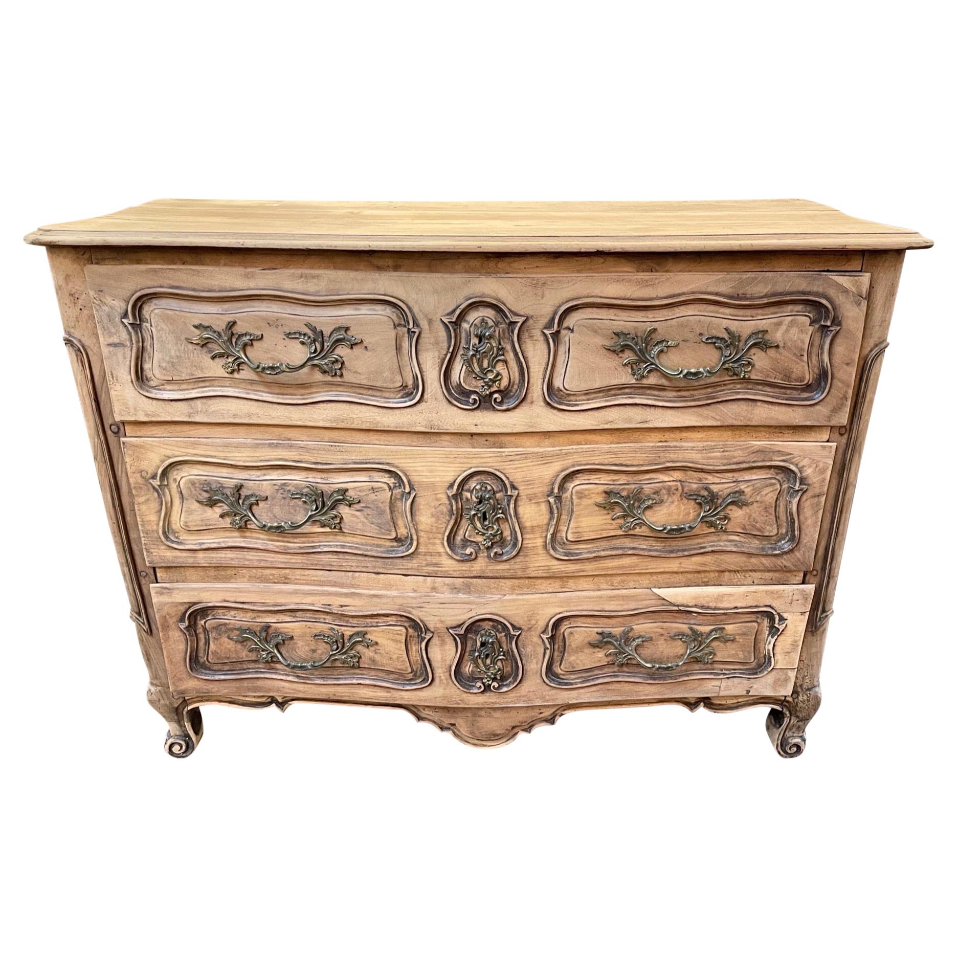 18th Century French Bleached Walnut Large Scale Commode For Sale