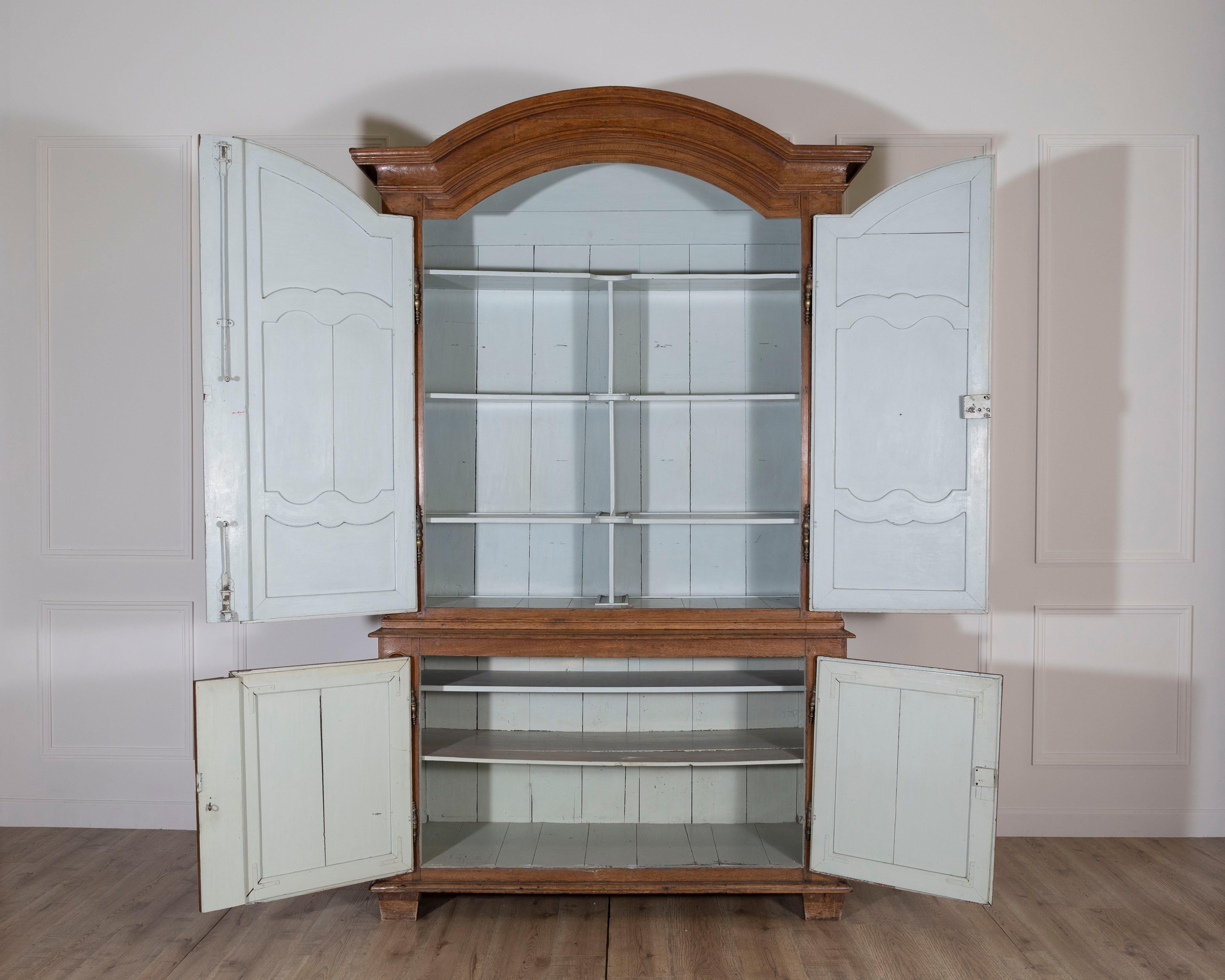 Regency 18th Century French Blond Oak Buffet Deux Corps with Molded Panels For Sale