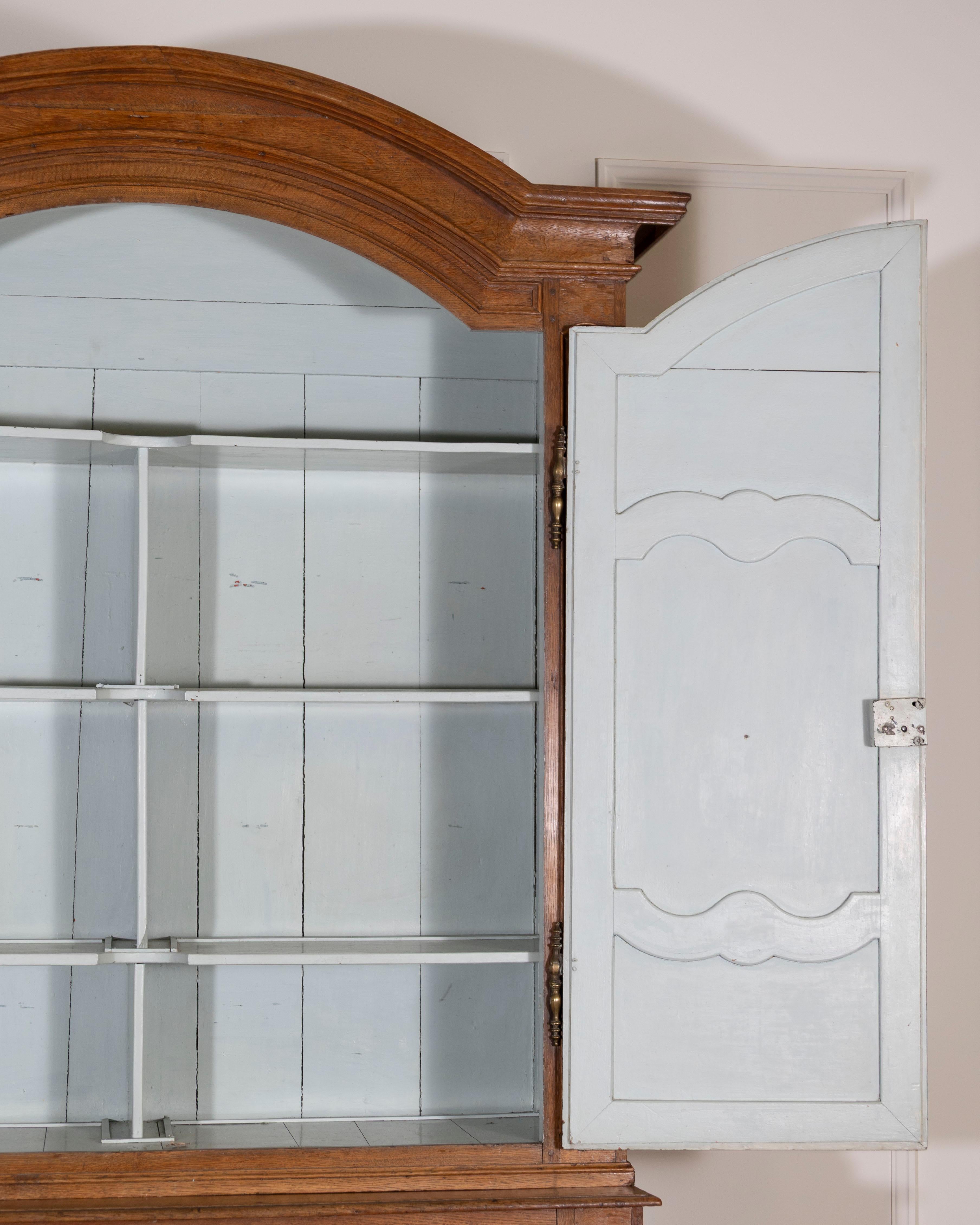18th Century and Earlier 18th Century French Blond Oak Buffet Deux Corps with Molded Panels For Sale