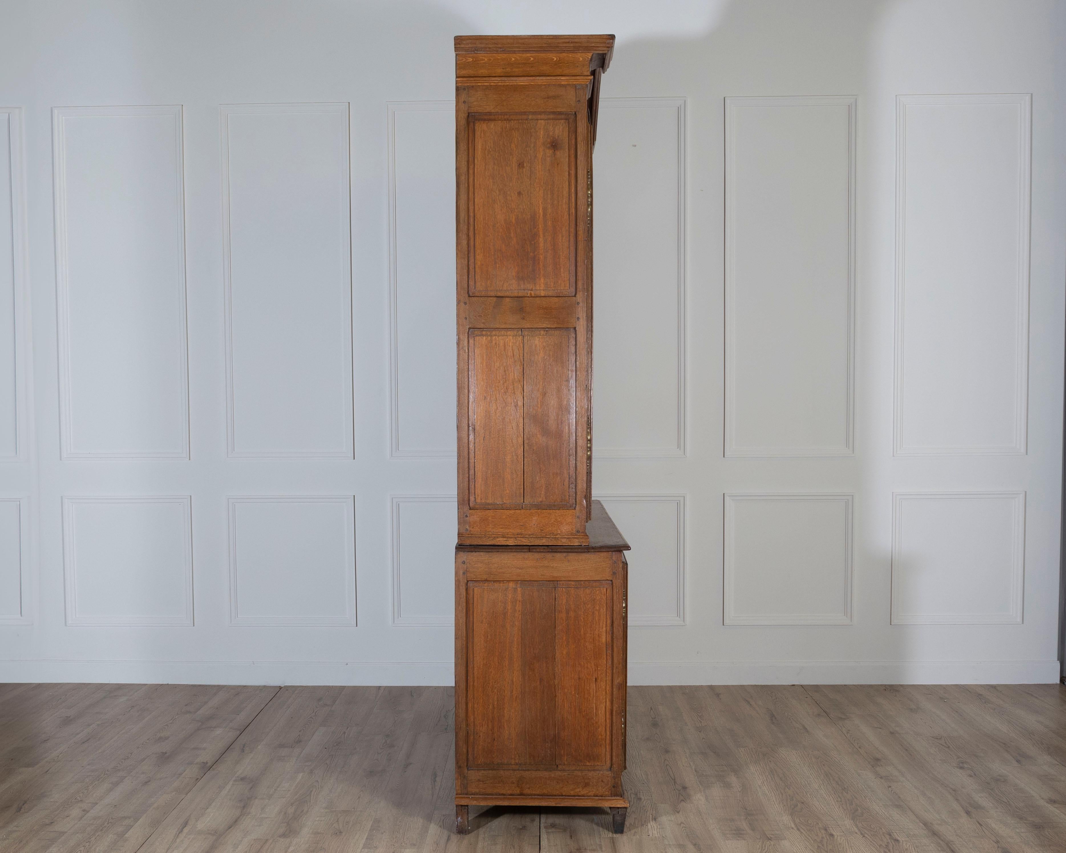 18th Century French Blond Oak Buffet Deux Corps with Molded Panels For Sale 2