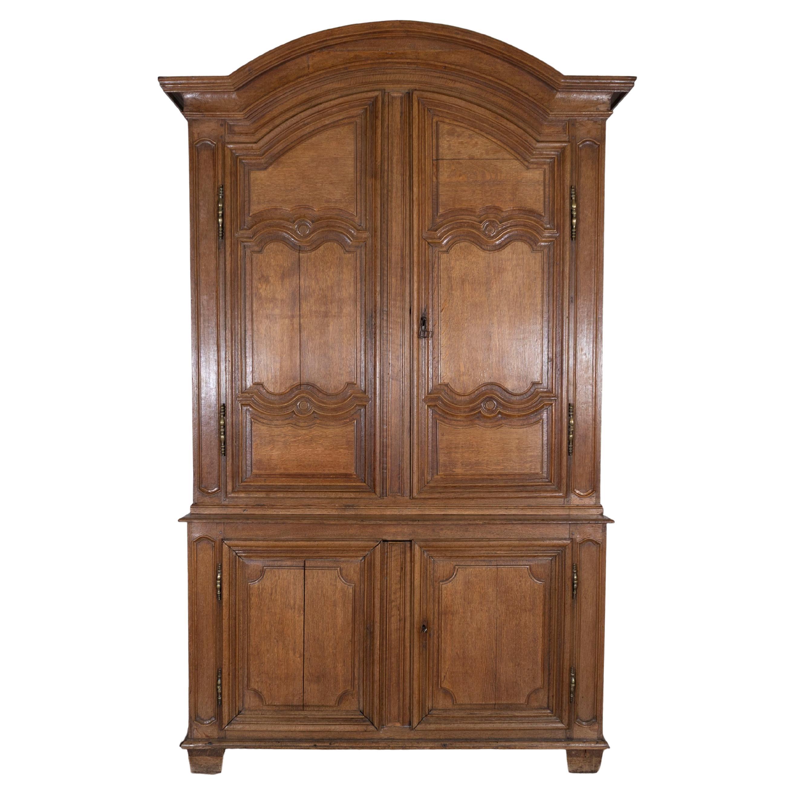 18th Century French Blond Oak Buffet Deux Corps with Molded Panels For Sale