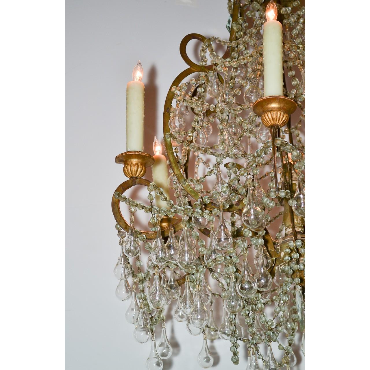 Faceted 18th Century French Blown Glass and Crystal Chandelier