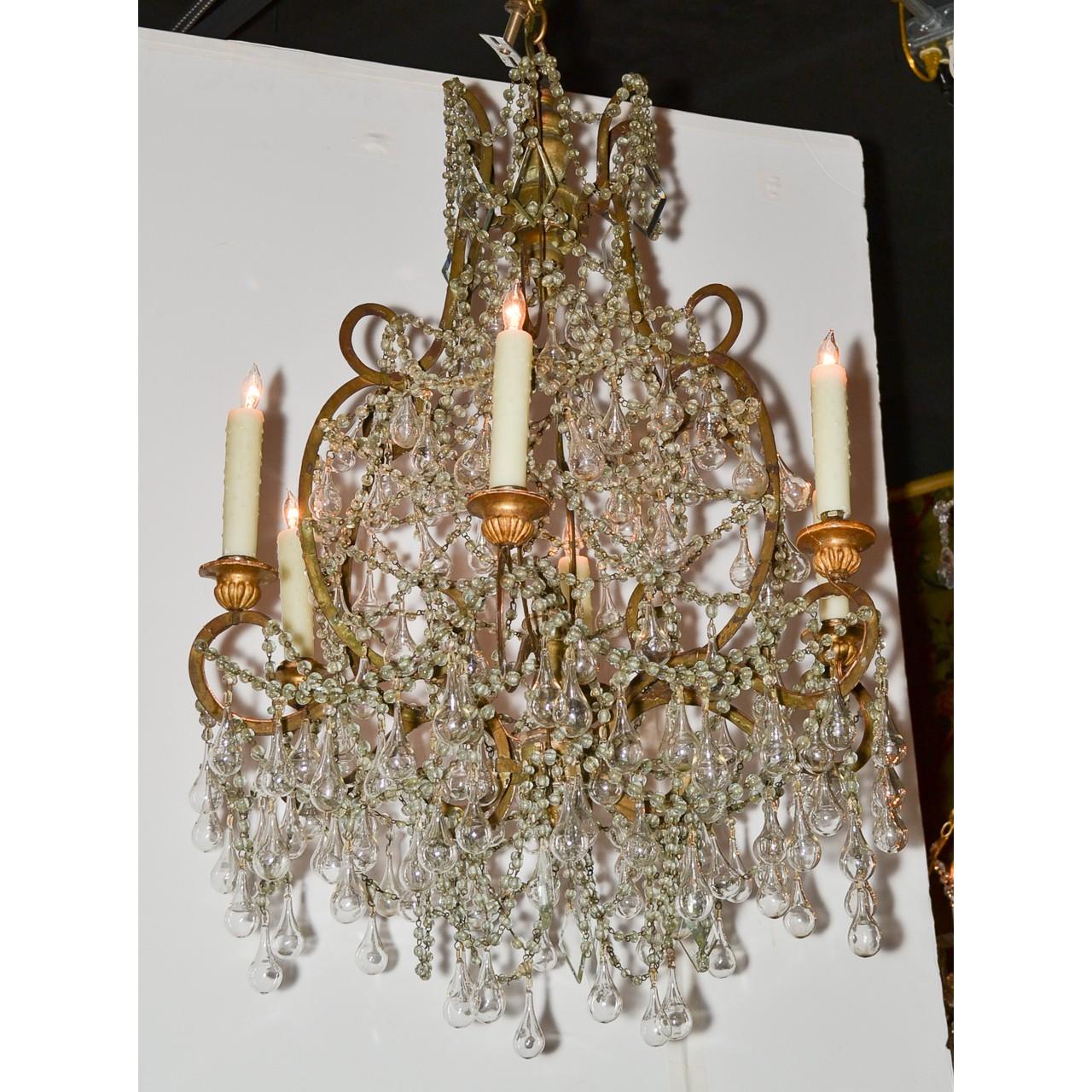18th Century French Blown Glass and Crystal Chandelier In Good Condition In Dallas, TX