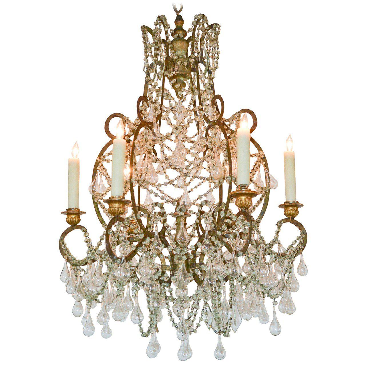 18th Century French Blown Glass and Crystal Chandelier