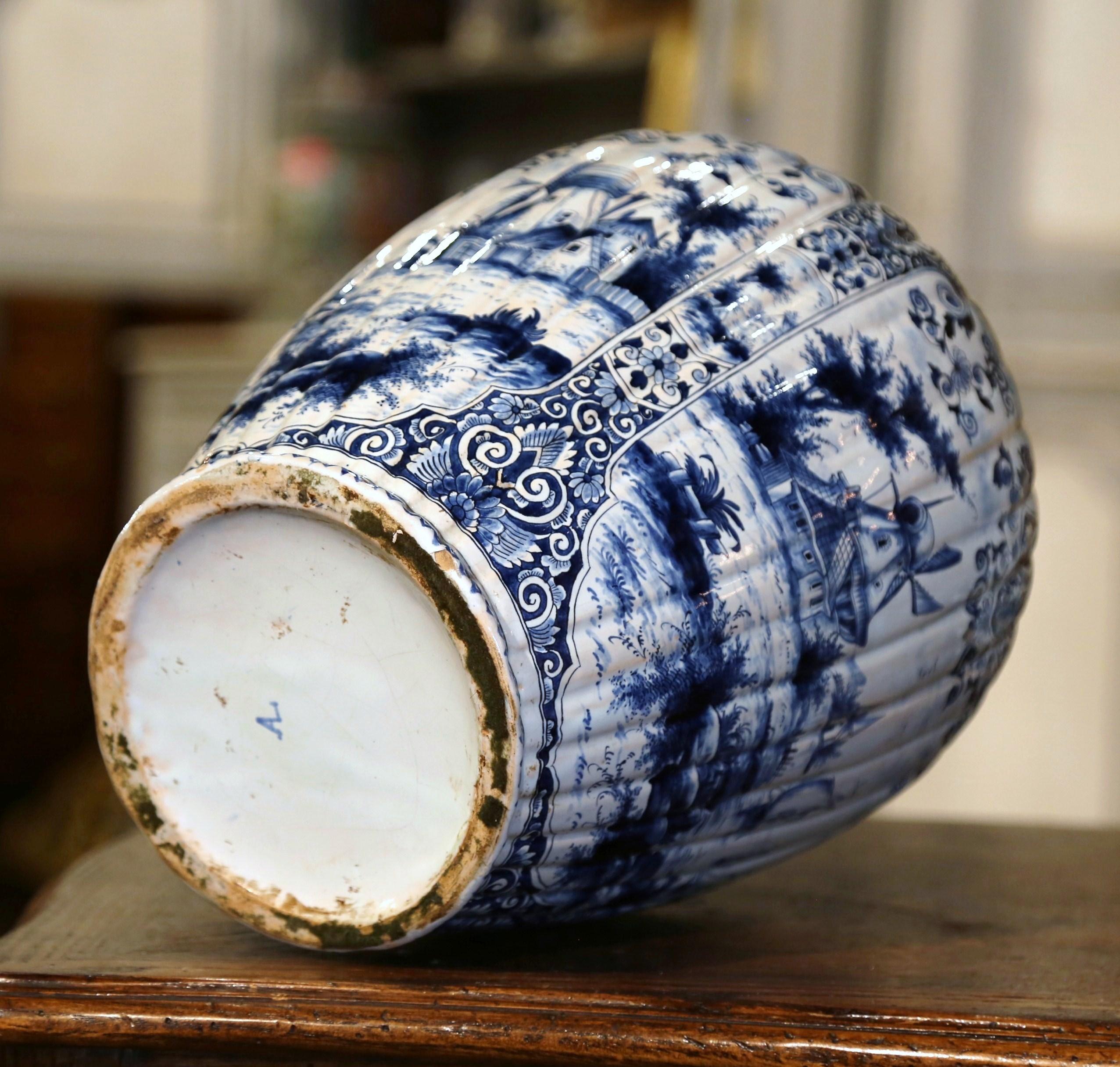  18th Century French Blue and White Hand Painted Faience Delft Potiche with Lid 4
