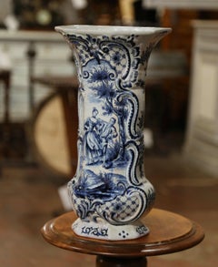 18th Century French Louis XVI Blue and White Faience Vase with Courting Scene