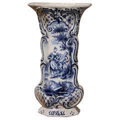 Französische blau-weiße handbemalte Fayence-Delft-Vase aus dem 18.
