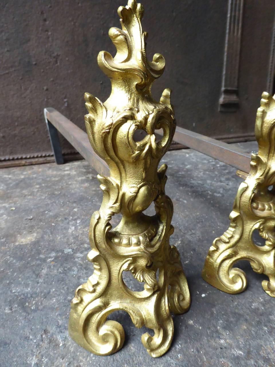 18th Century French Bouhon Frères Ormolu Andirons In Good Condition In Amerongen, NL