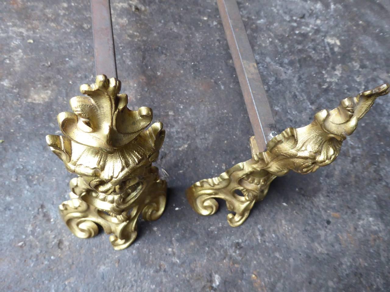 Wrought Iron 18th Century French Bouhon Frères Ormolu Andirons