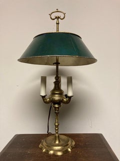 19th Century French Bouillotte Lamp with Green Tole Shade