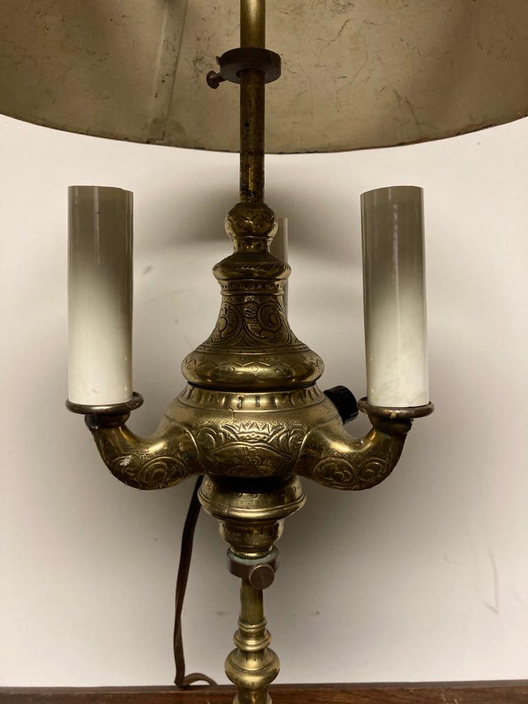 Empire 19th Century French Bouillotte Lamp with Green Tole Shade For Sale