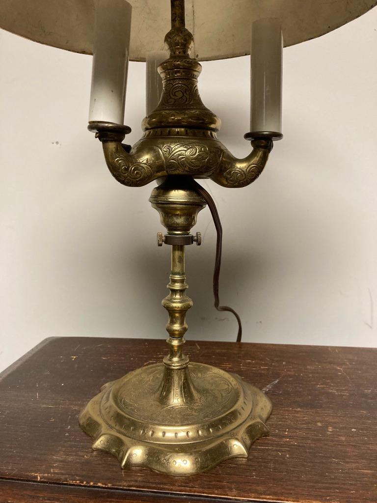 19th Century French Bouillotte Lamp with Green Tole Shade For Sale 2