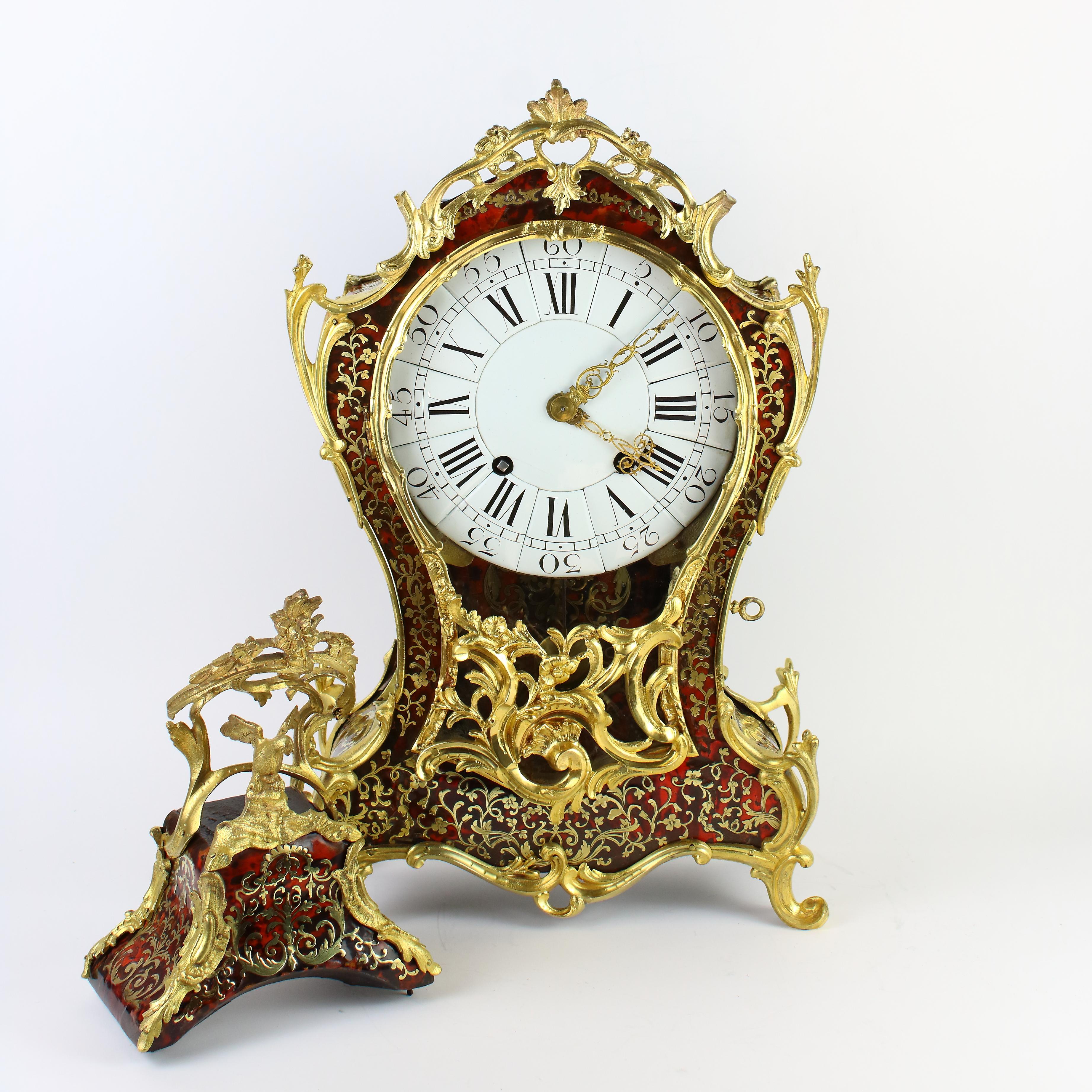 18th Century French Boulle Gilt Bronze Wall Console Clock, Signed 